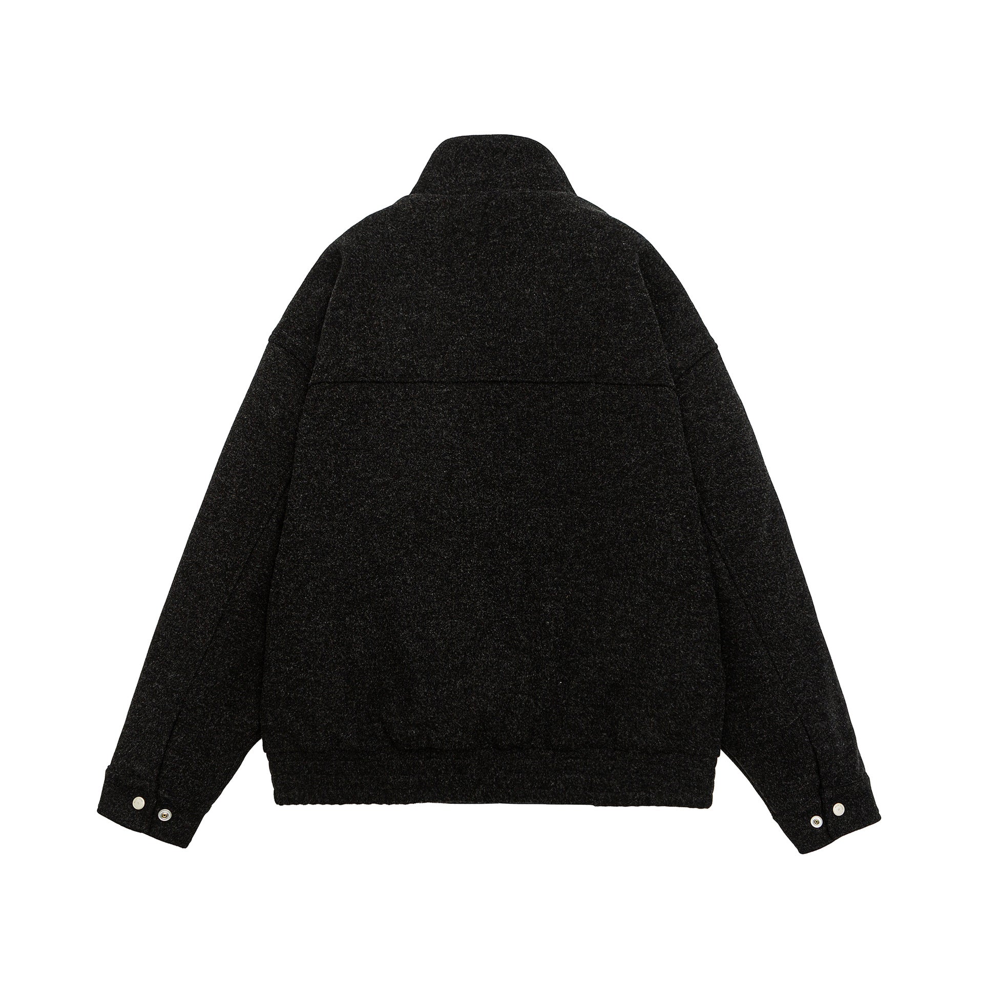 Men's short-cut boxy wool fleece jacket with high stand-up collar and full-length zipper Chichicherry