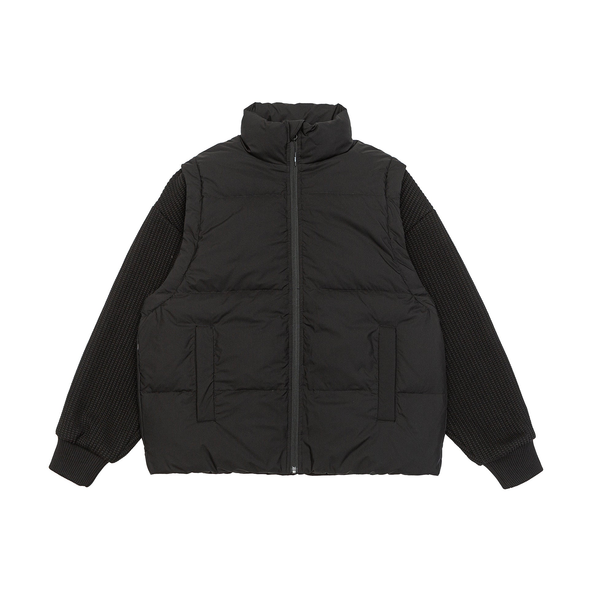 Men's Insulated Hybrid Quilted Jacket with Knitted Sleeves and High Standing Collar Chichicherry