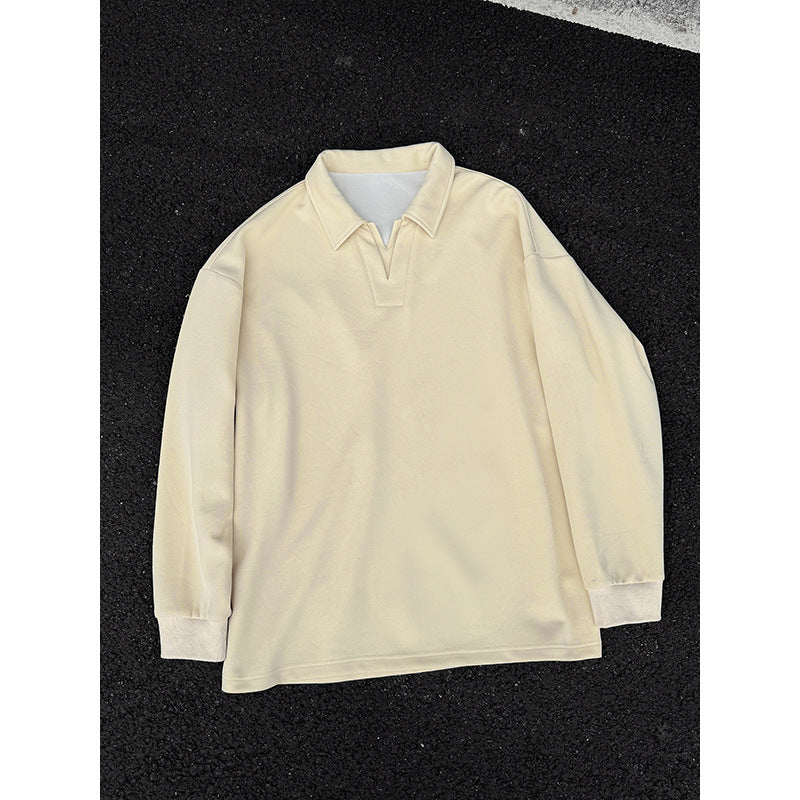Men's Oversized Polo Sweatshirt with Deep V-Neck, Shirt Collar and Ribbed Cuffs Chichicherry
