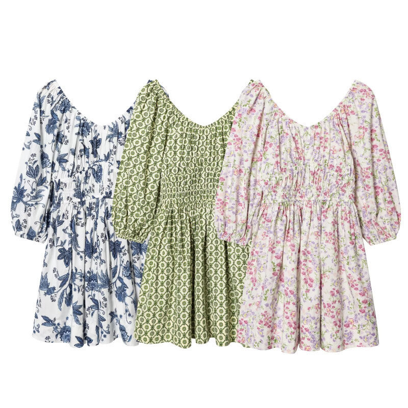 Women's floral dress with smocked waist and voluminous puff sleeves Chichicherry