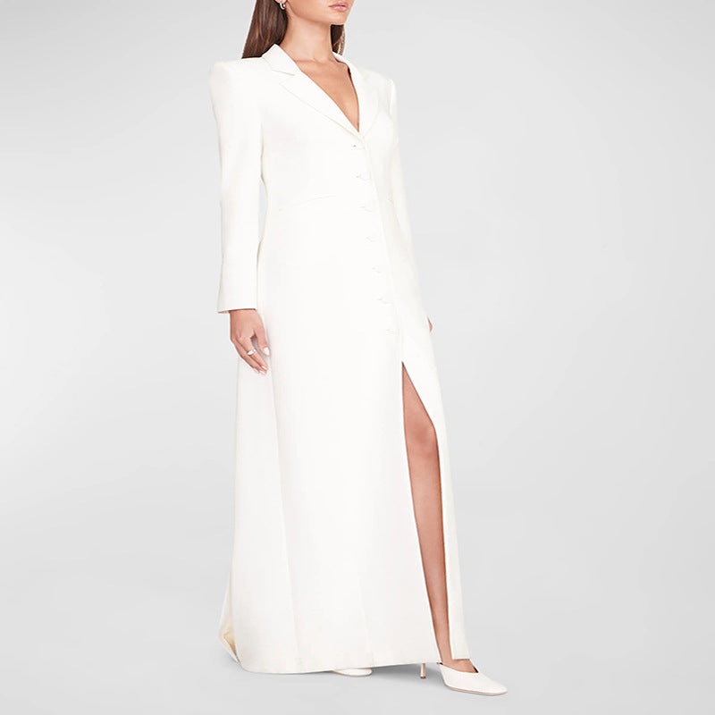 Women’s Evening Maxi Dress-Blazer with Slim Silhouette, Corset Seam and Elegant Front Split Chichicherry