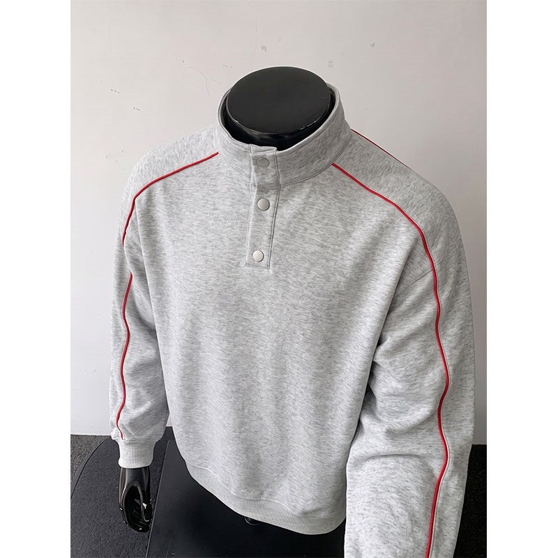 Men's sweatshirt with stand-up collar, snap-button half placket and contrasting shoulder piping Chichicherry