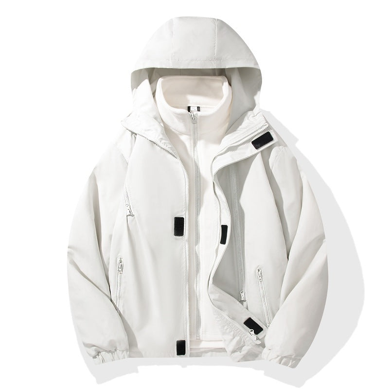 Men's Two-Piece Hybrid Hooded Jacket with Integrated Fleece Lining and Concealed Zippers Chichicherry