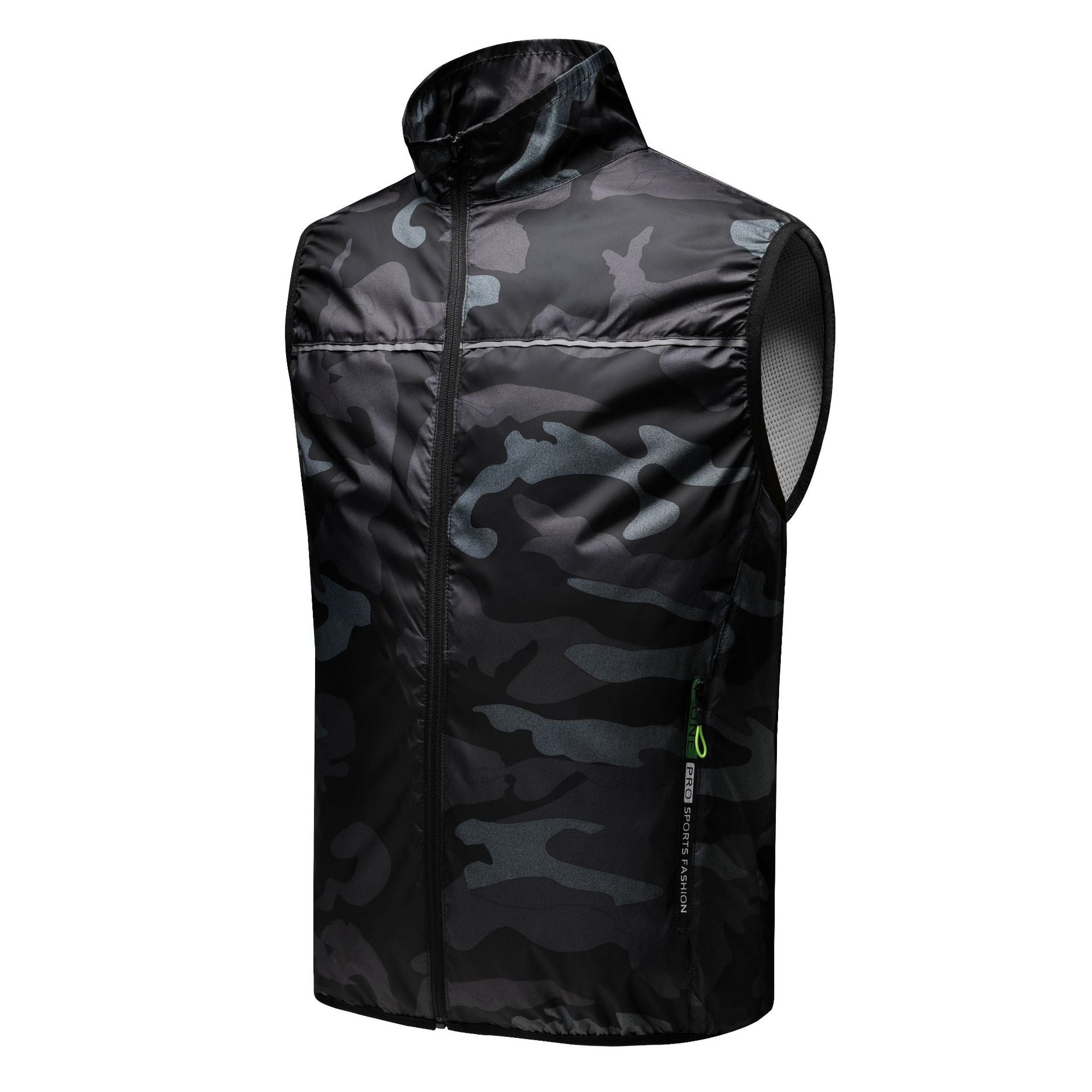 Unisex nan ultra-light windproof running vest with stand-up collar and reflective piping Chichicherry