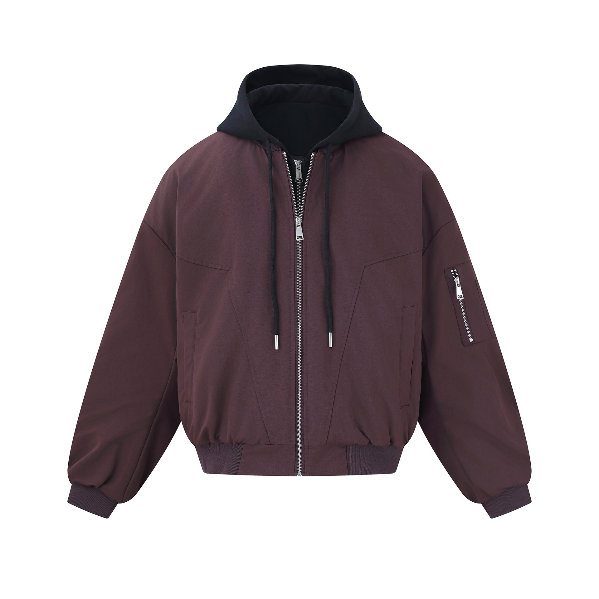 Men's short cut boxy hoodie bomber with hood insert and utility pockets Chichicherry