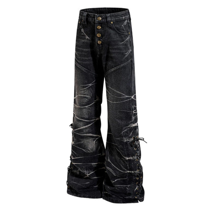 Women's high-waisted flared jeans with button fly and side lacing Chichicherry