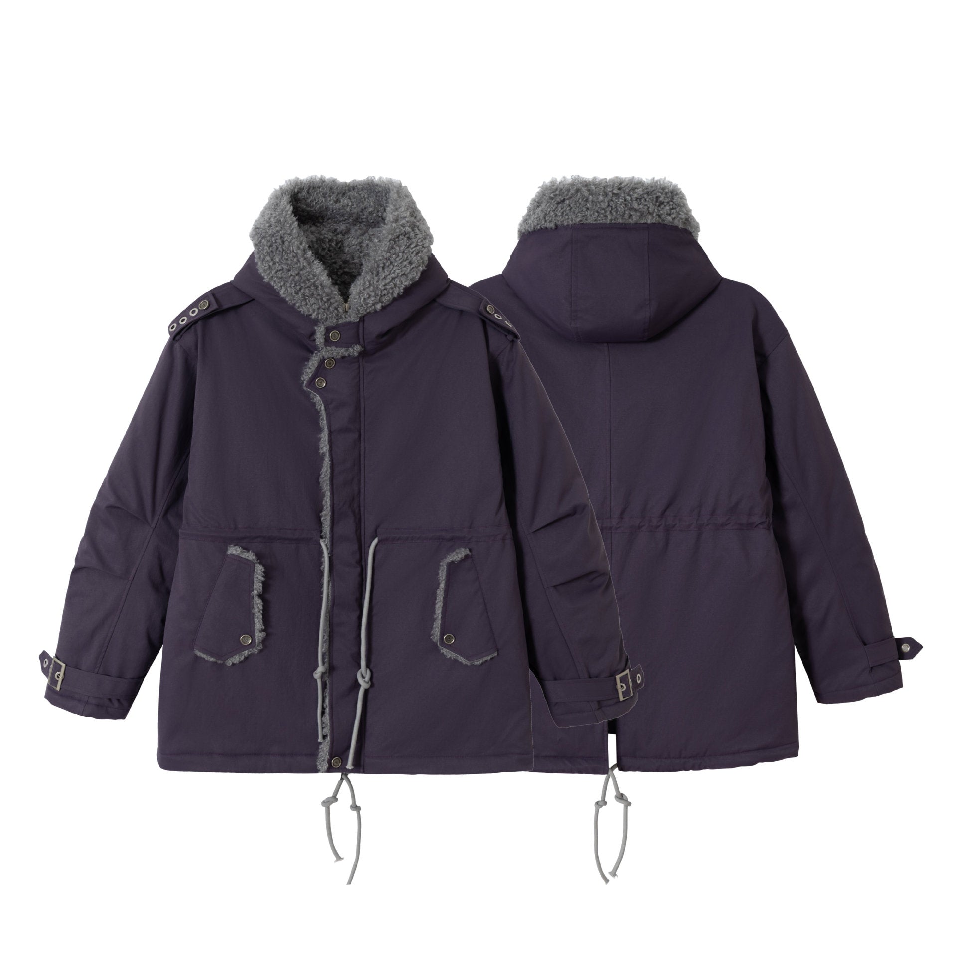Women's short parka with teddy lining, drawstring and buckle sleeves Chichicherry