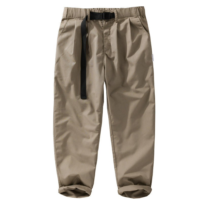 Men's Relaxed Cotton Pants with Elastic Waistband, Integrated Webbing Belt, and Tapered Leg Chichicherry