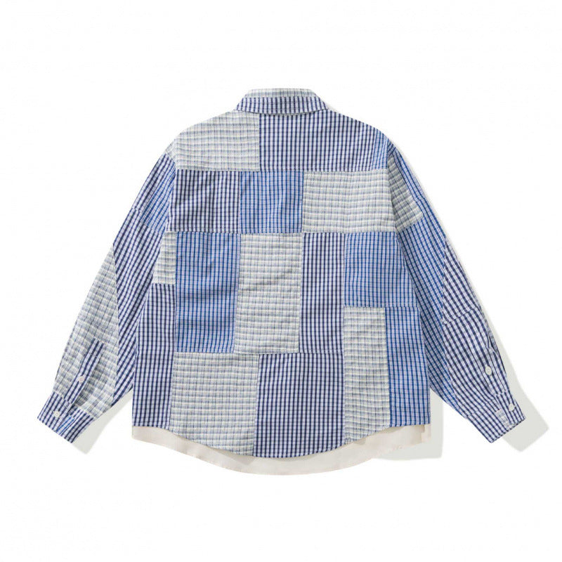 Unisex Oversized Patchwork Overshirt made of lightweight cotton blend with checkered design and shirt collar Chichicherry