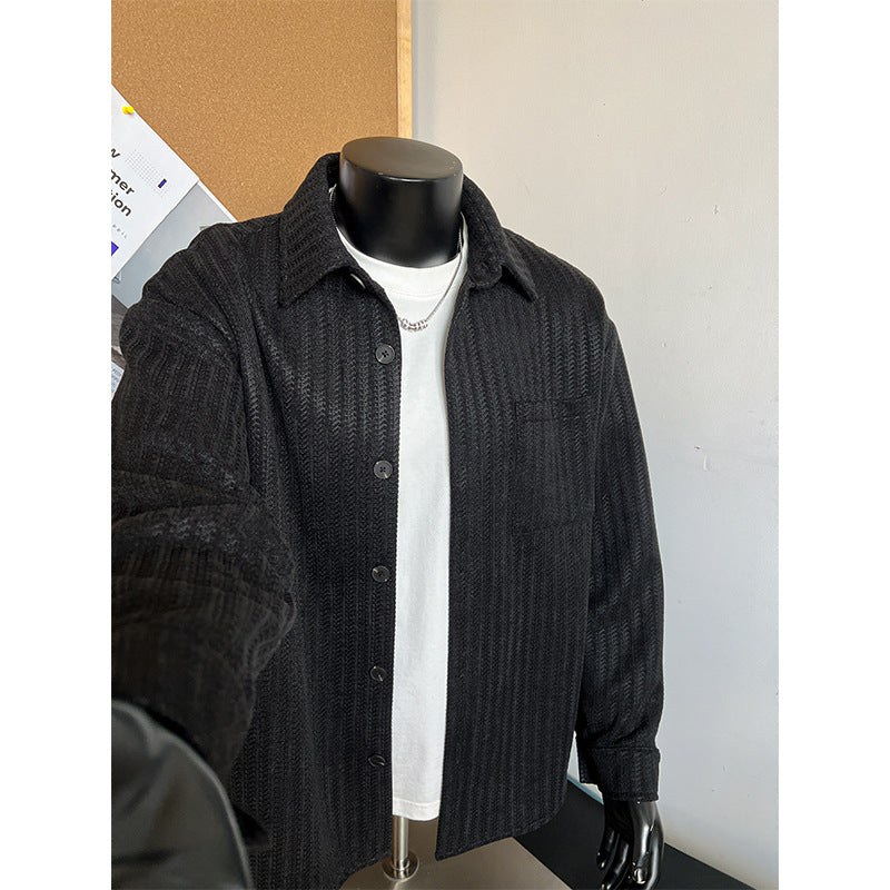 Men's Textured Overshirt-Jacket made of Knit with Kent Collar Chichicherry