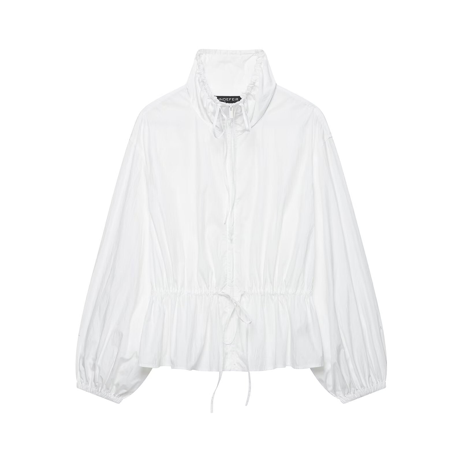 Women's lightweight cropped windbreaker with drawstring waist and high stand-up collar Chichicherry