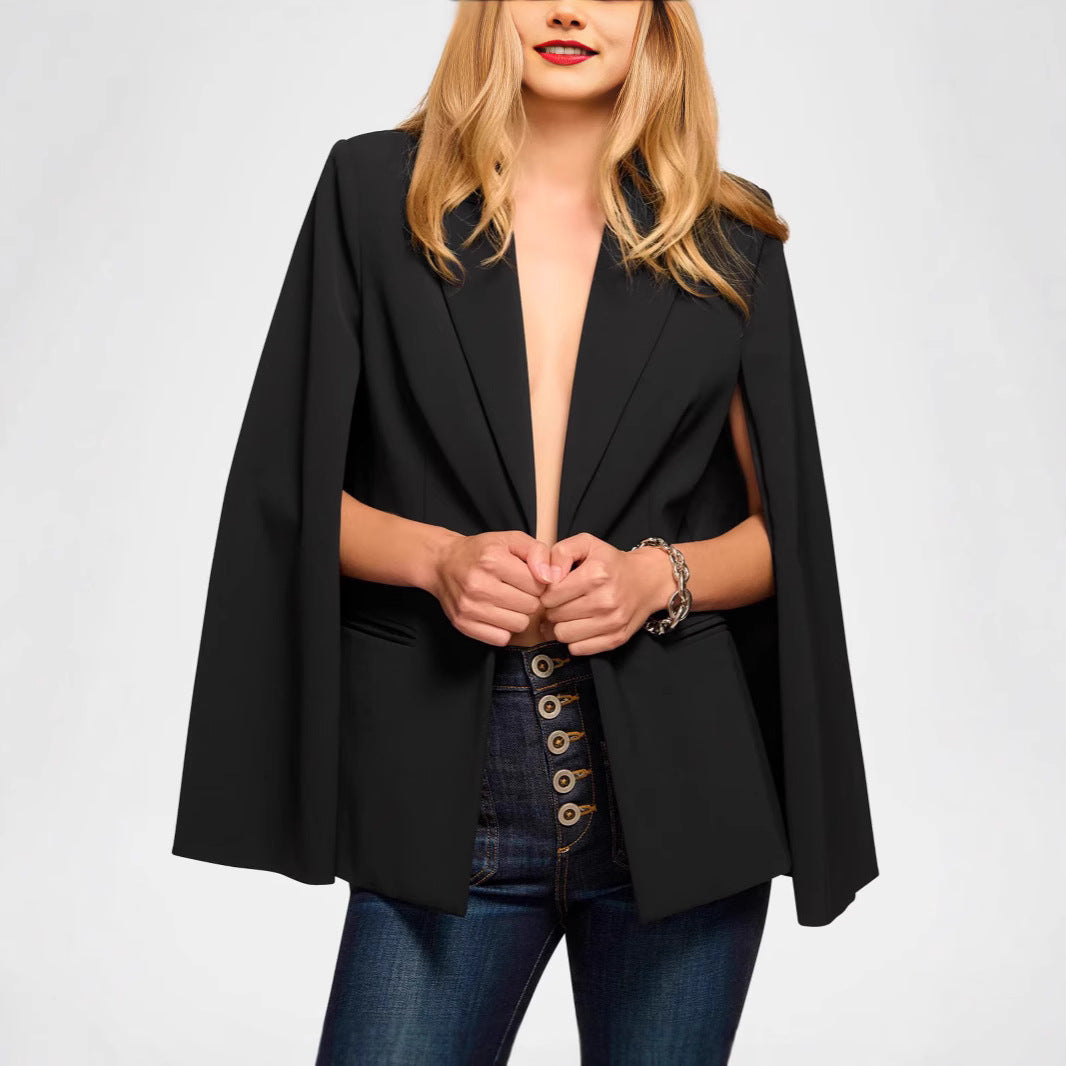 Women's Cape Blazer with Split Sleeves and Tailored Single-Button Closure Chichicherry