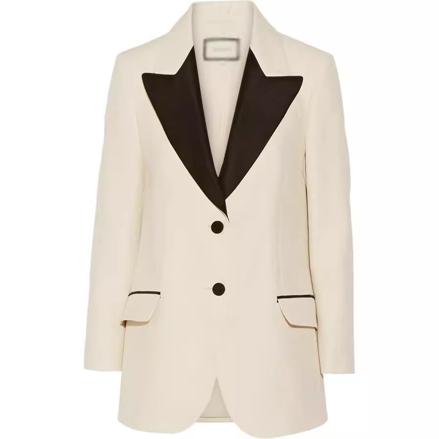 Women’s Tuxedo Jacket in Tailoring with pointed Shawl Collar and contrasted Lapel Trim Chichicherry