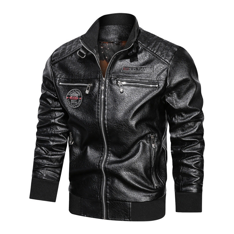 Men's faux leather pilot jacket in aviator look with quilted shoulder area and zippered pockets Chichicherry