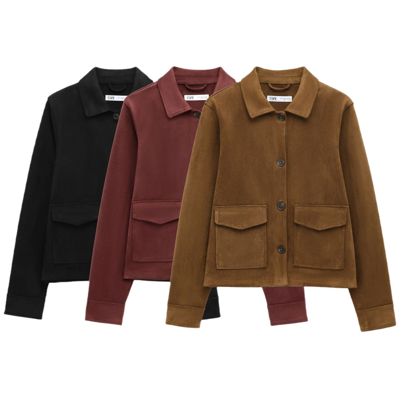 Ladies Short Suede Look Jacket with Flap Pockets Chichicherry