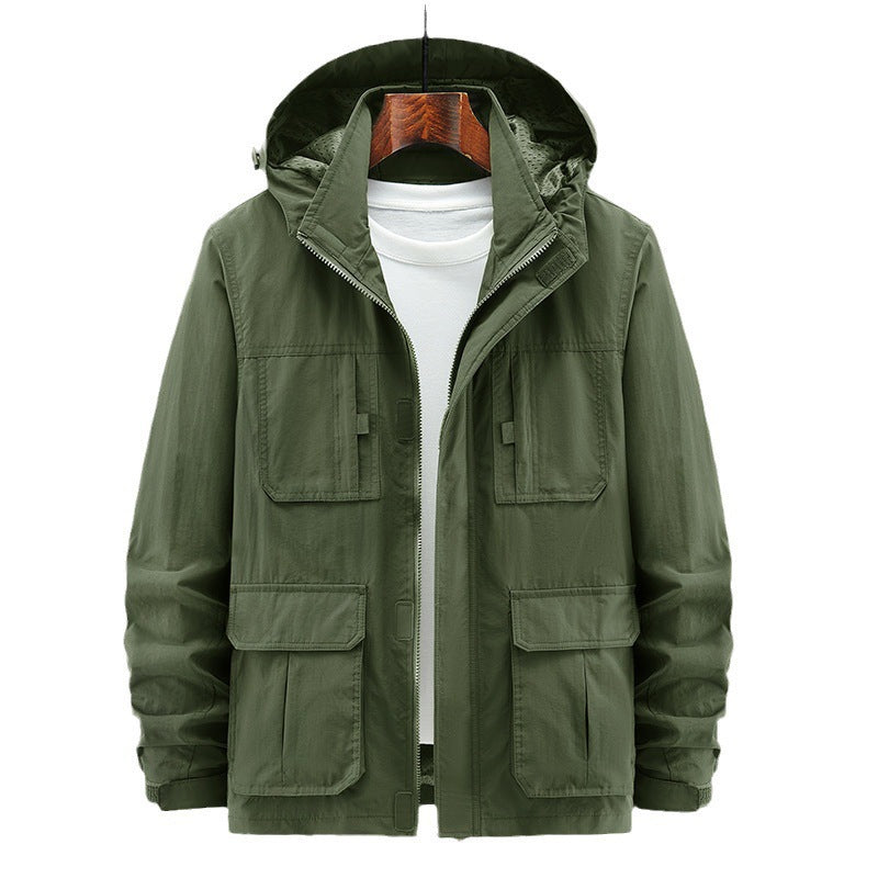 Men's Lightweight Outdoor Field Jacket with Hood, four patch pockets and concealed zipper Chichicherry