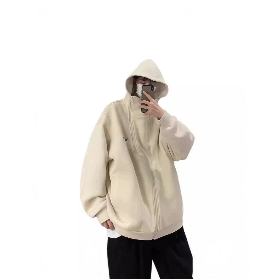 Unisex Oversized Fleece Jacket with High Collar and Zipper Chichicherry