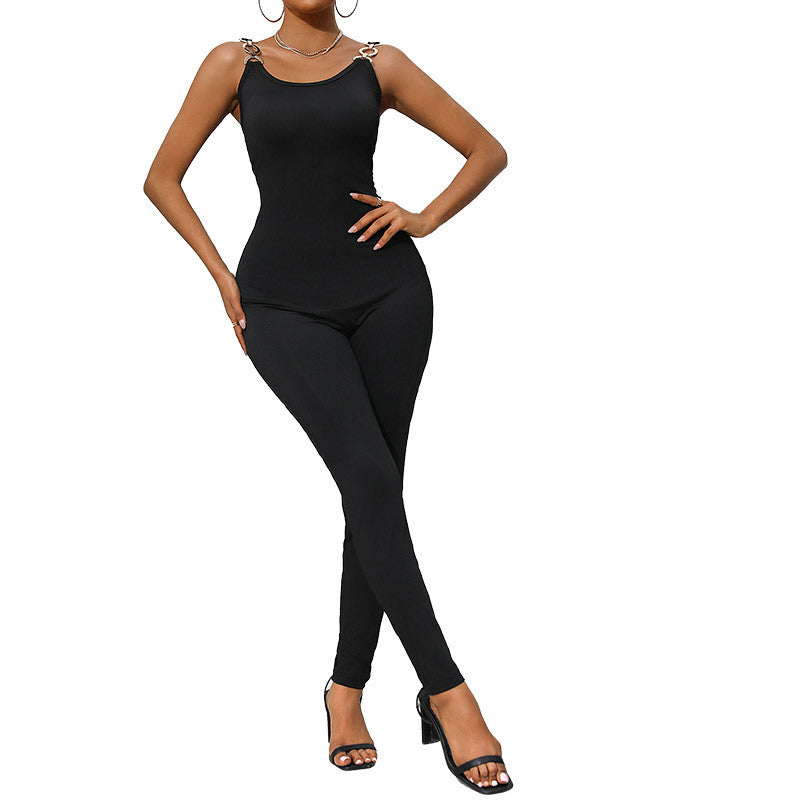 Women's figure-hugging jumpsuit with chain straps and narrow leg section Chichicherry