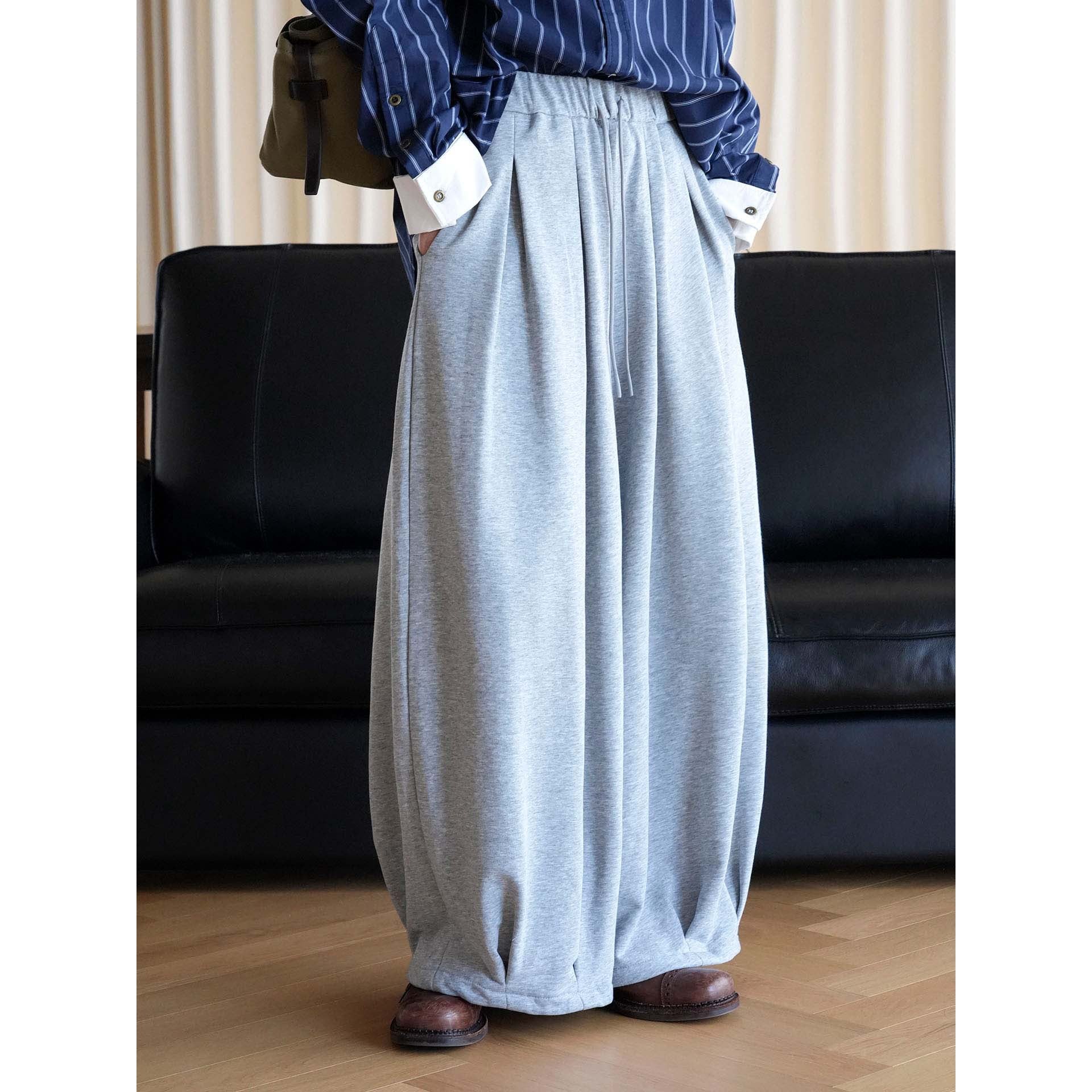 Women Wide Balloon Jogging Pants with High Waist and Drawstring at the Hem Chichicherry