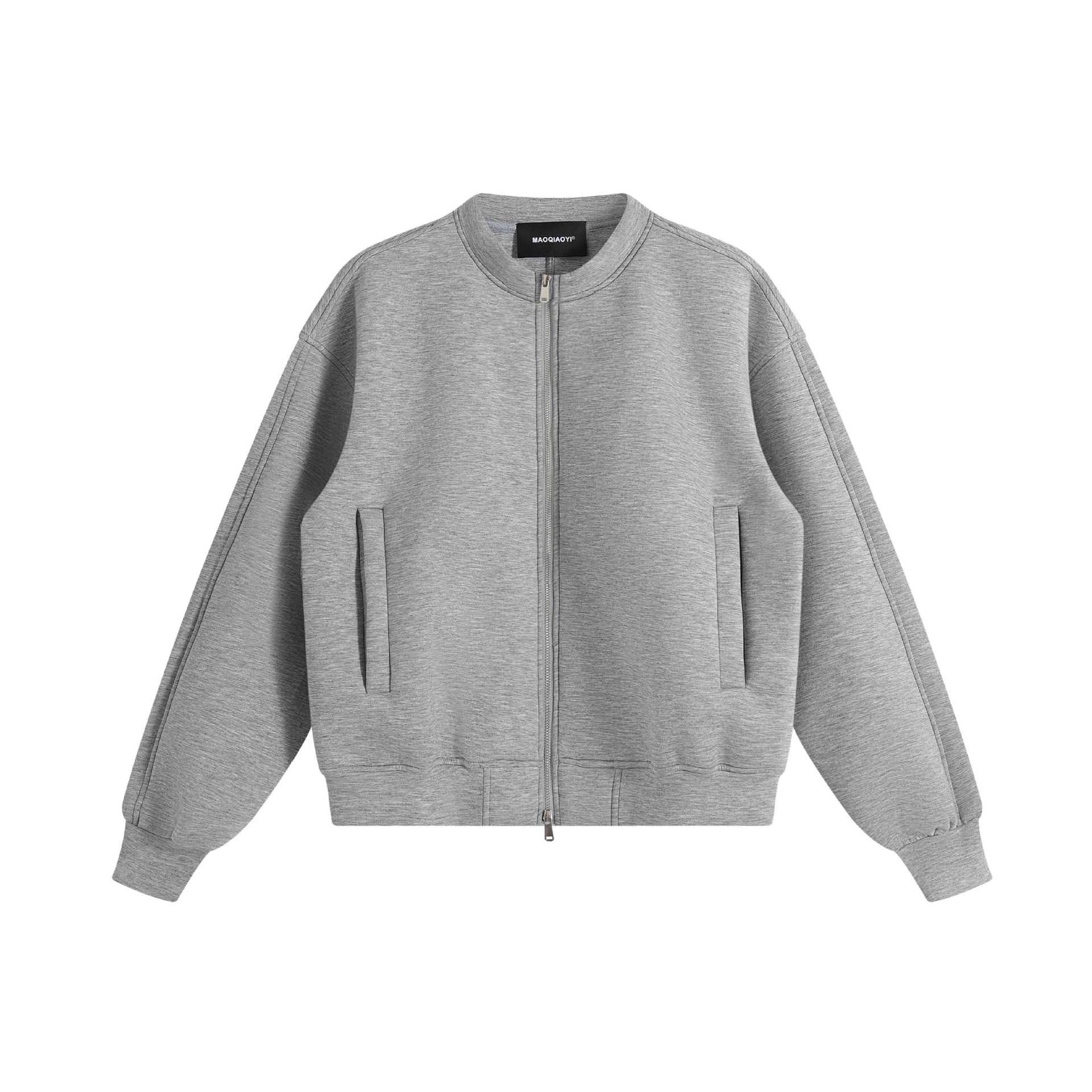 Unisex Oversize Training Jacket in Boxy Cut with Short Stand-up Collar and Two-way Zipper Chichicherry