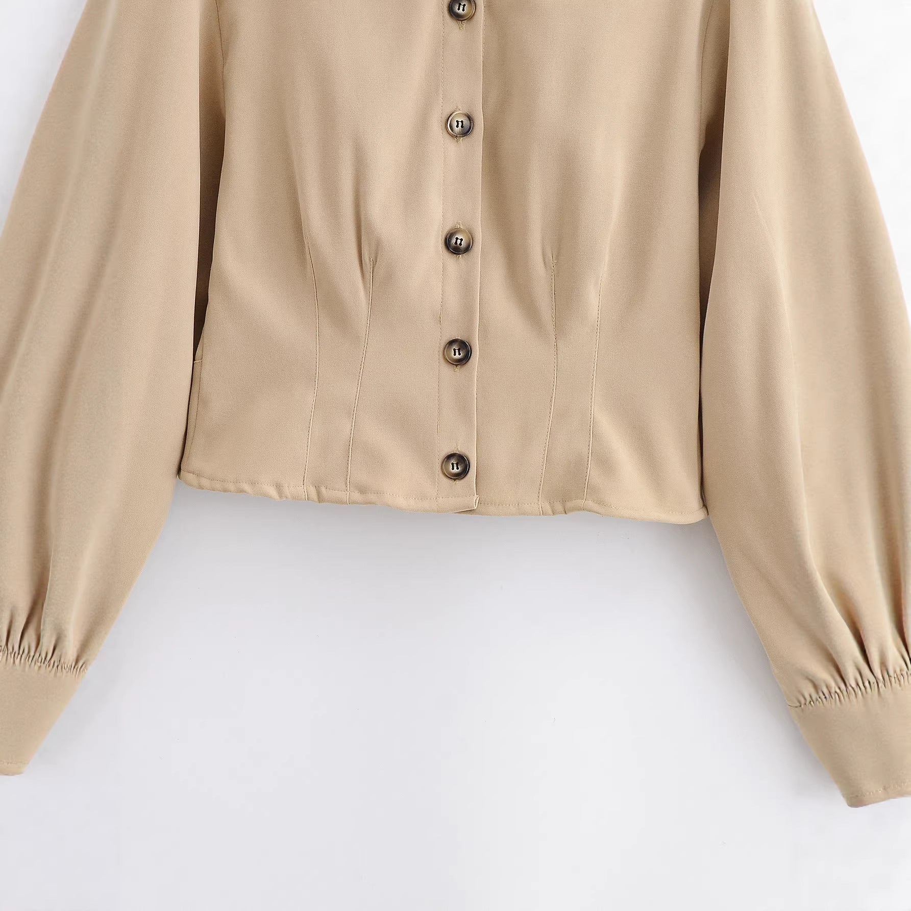 Women Tailored Cropped Shirt Jacket with Princess Seams and Balloon Sleeves Chichicherry