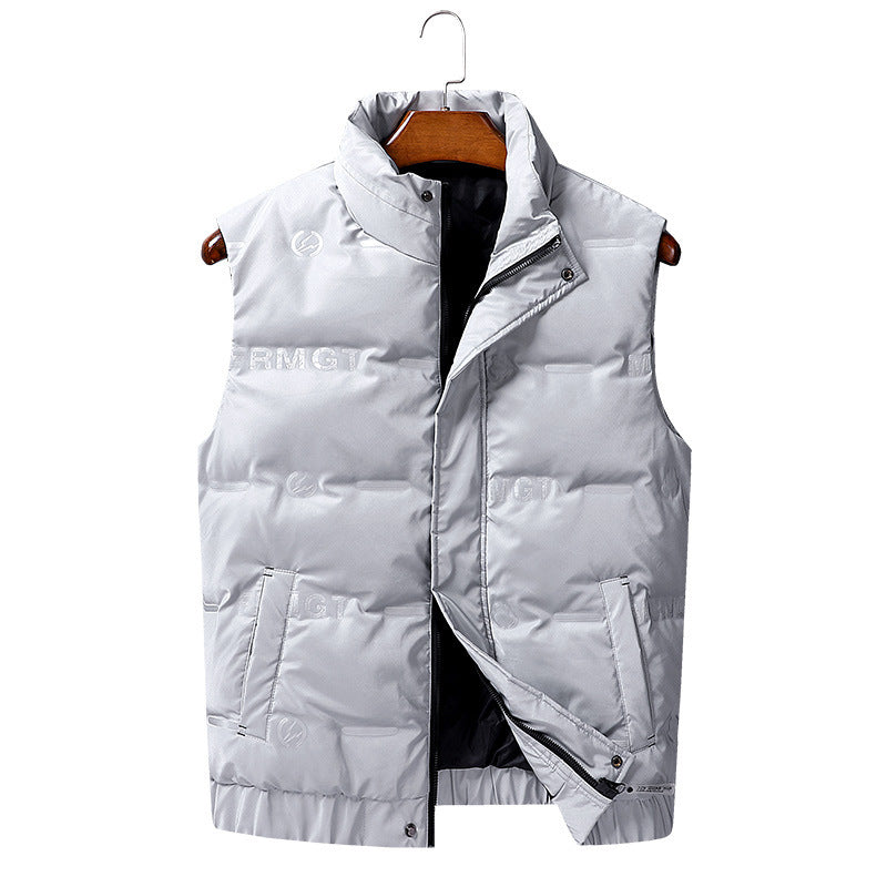 Men's padded quilted vest with high stand collar, windproof shell and concealed zipper Chichicherry