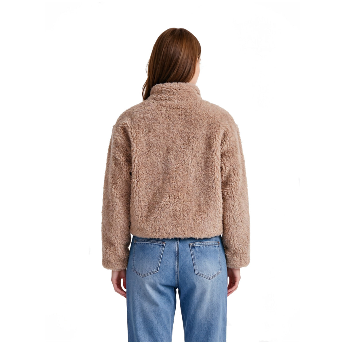 Women Short Cut Teddy Fur Jacket with Double Button Placket Chichicherry
