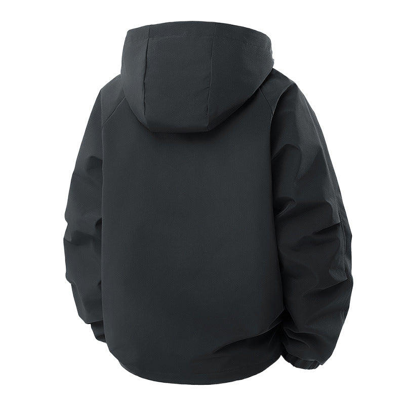 Men's Minimalist Tech Softshell Parka with Hood, Concealed Zipper and Cargo Chest Pockets Chichicherry