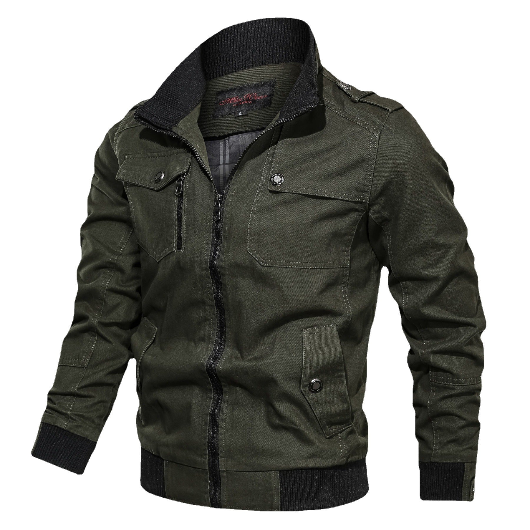 Men's ruggedly cut canvas field jacket with ribbed collar and utility pockets Chichicherry
