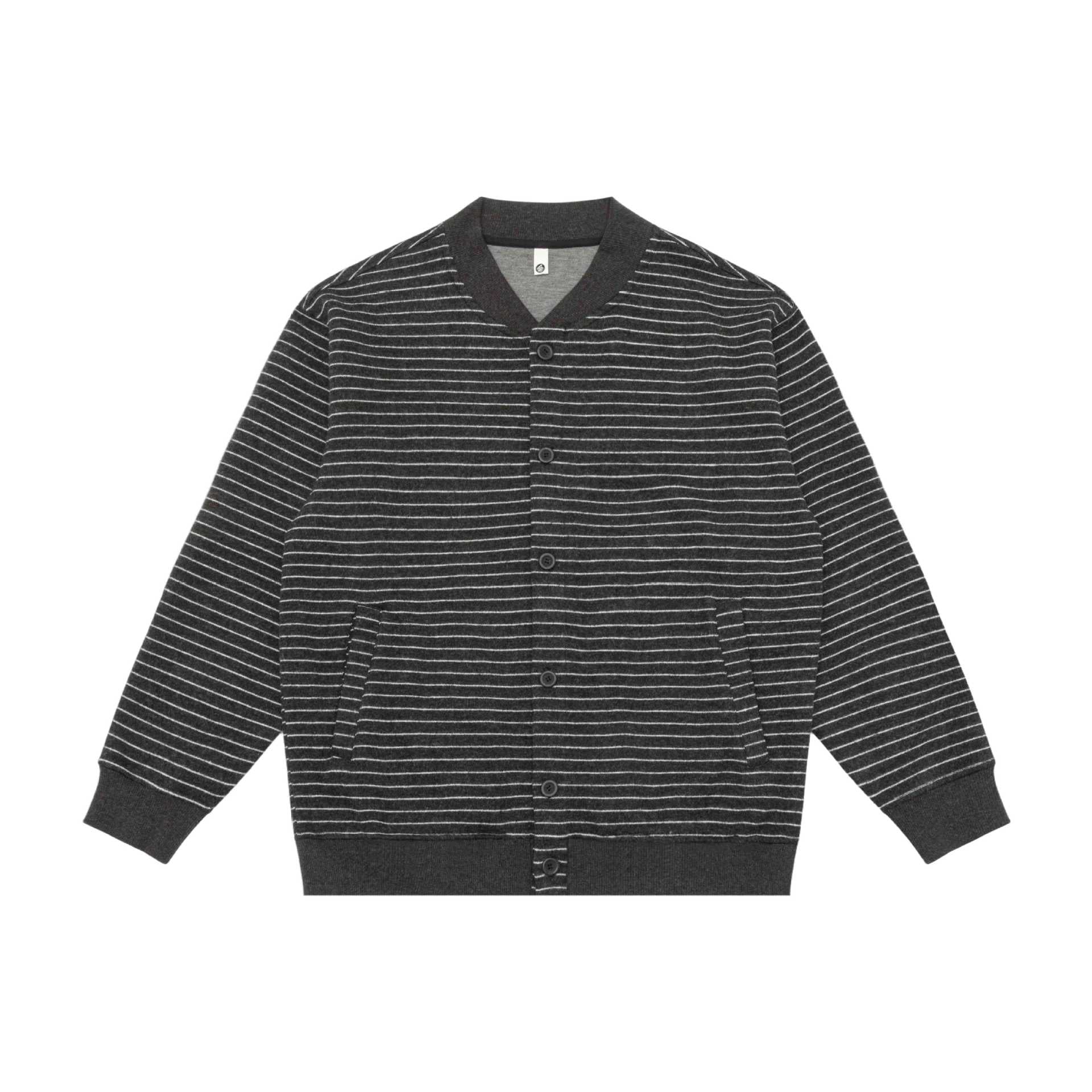 Men Striped Knit Cardigan Jacket with V-Neck and Ribbed Cuffs Chichicherry