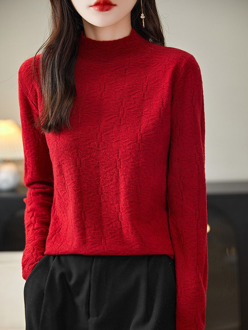 Women's Structured Fine Knit Long Sleeve with Stand-Up Collar and Boxy Silhouette Chichicherry