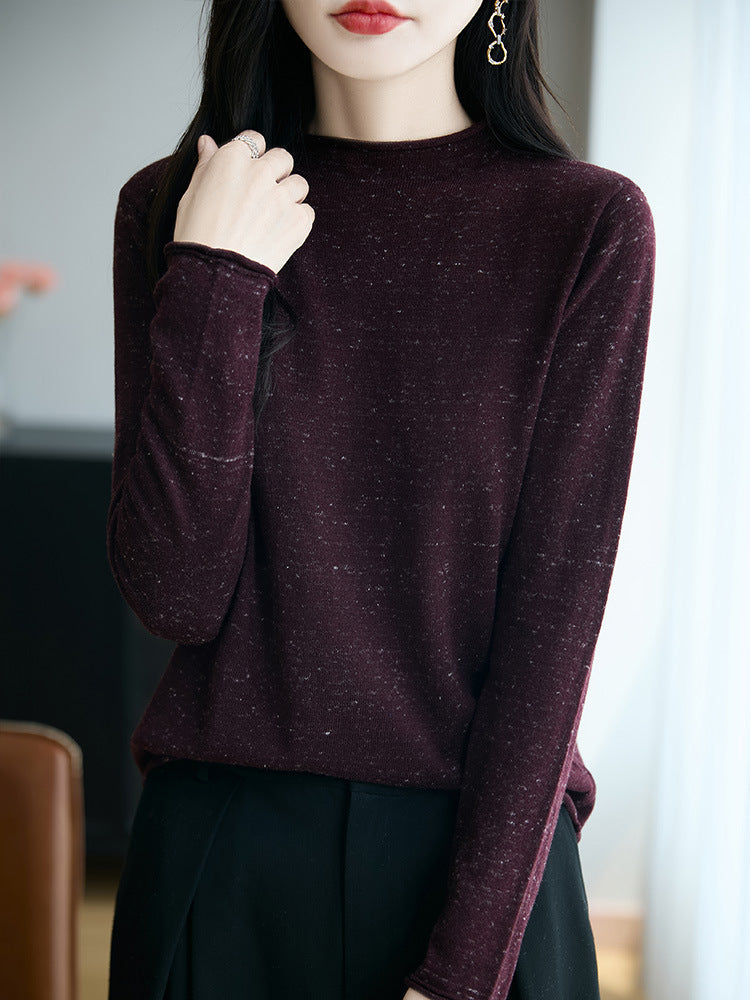 Women's Minimalist Nep Knit Long Sleeve with Short Stand-Up Collar Chichicherry