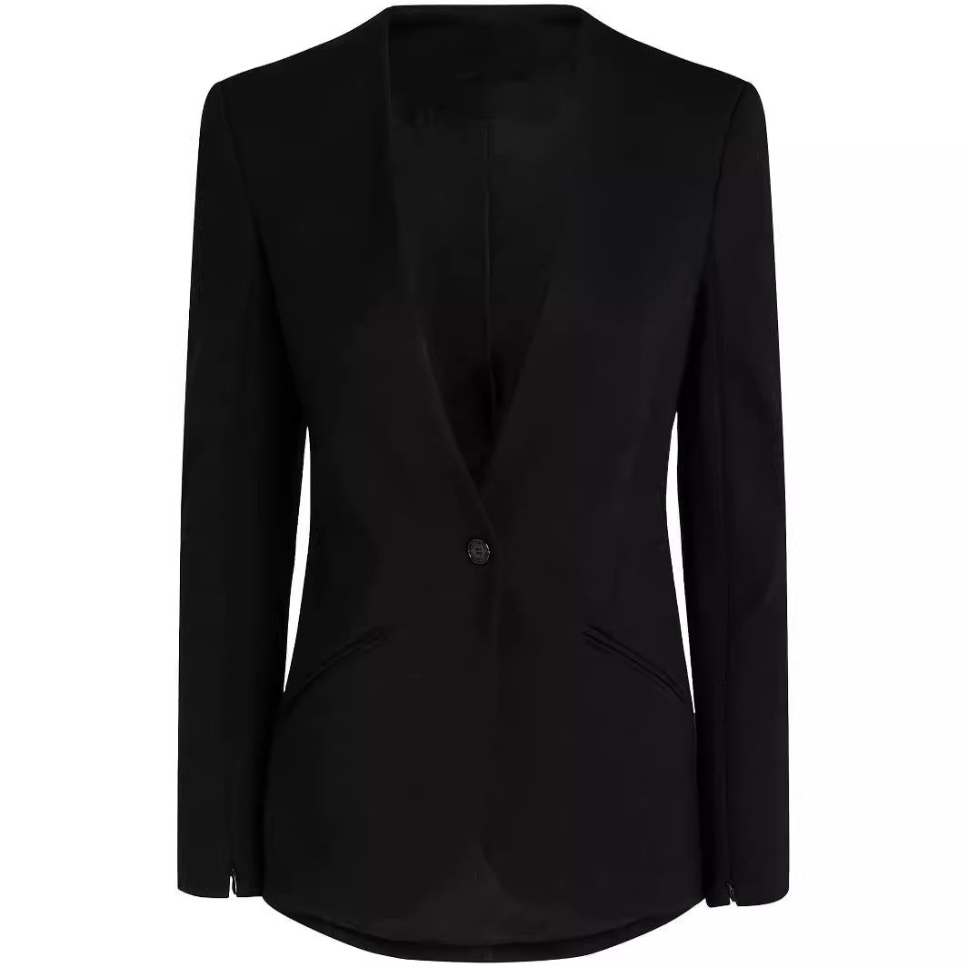 Women Cape Sleeve Tailored Blazer with Fitted Silhouette and Flared Pants with Leg Slit Chichicherry