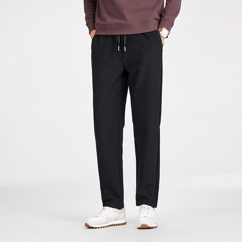 Men's Casual Jogging Pants with Straight Cut, Elastic Waistband, and Turned-Up Hem Chichicherry