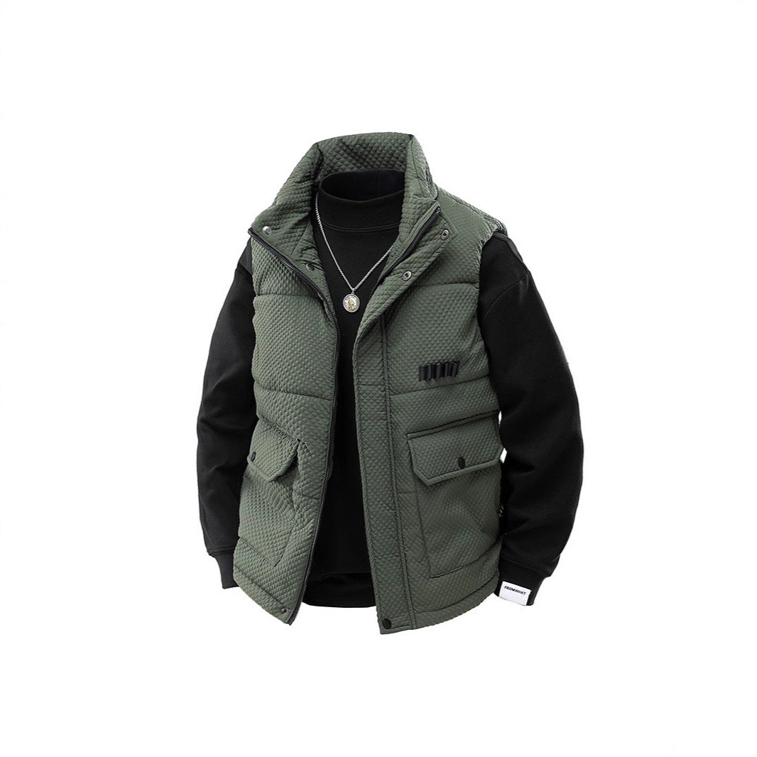 Men's Padded Quilted Vest with Utility Pockets and High Collar Chichicherry