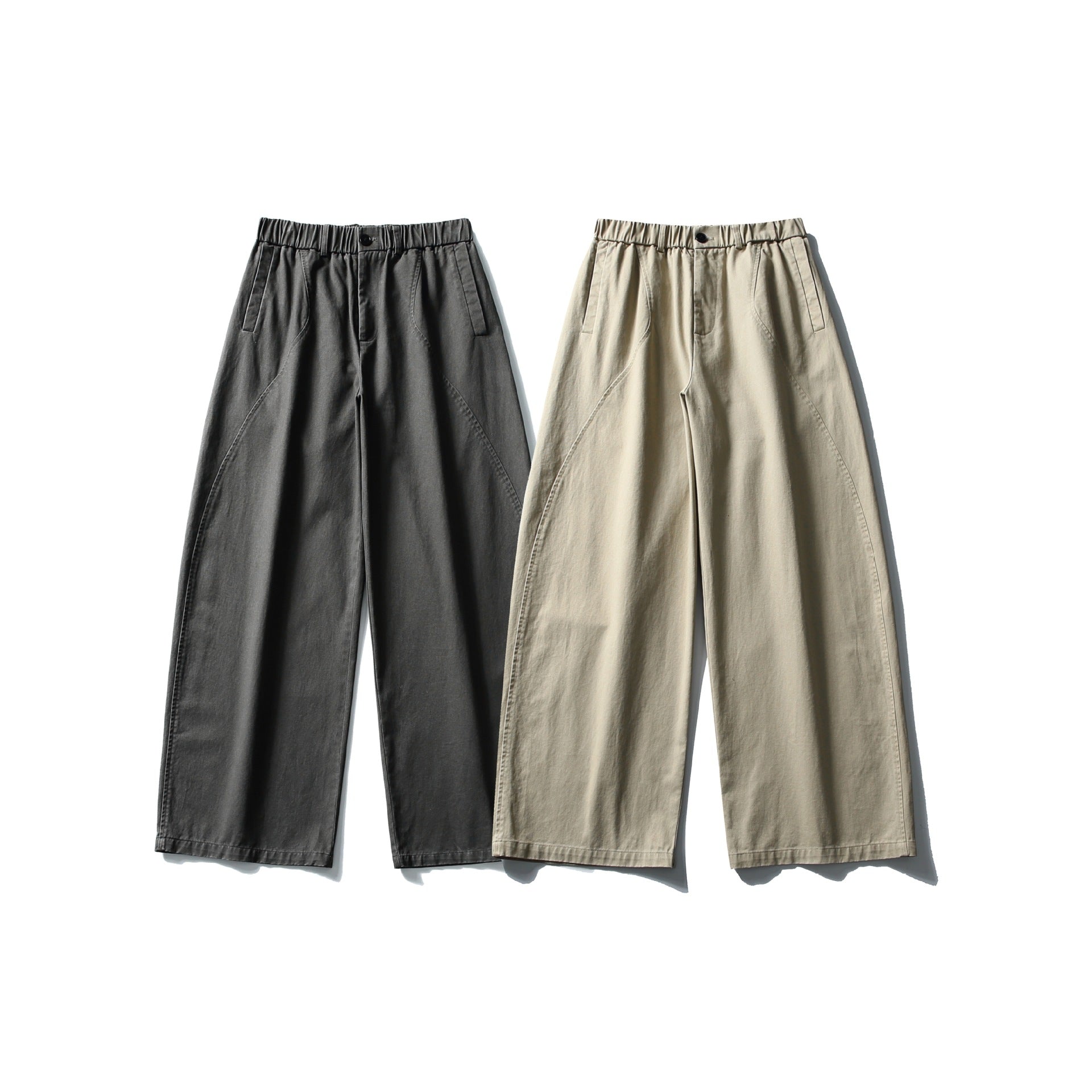 Women's Wide Cropped Pants with Elastic Waistband and Decorative Seam Detail