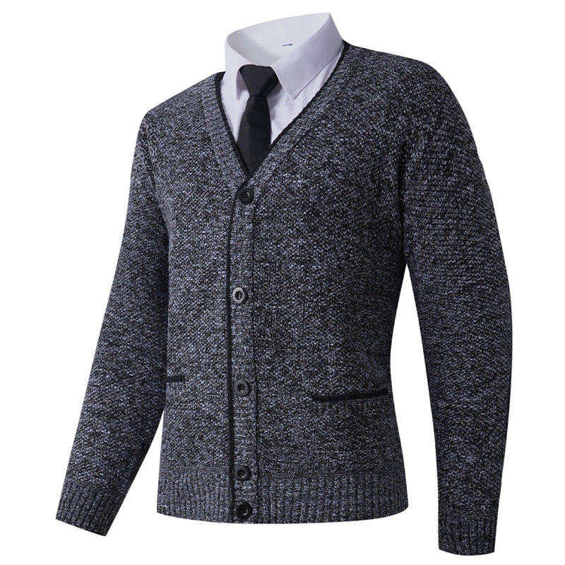 Men's Structured Knit Cardigan with V-Neck, Button Placket and Pockets Chichicherry