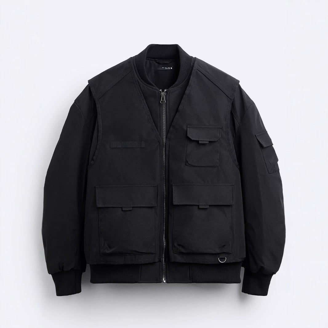 Men's Utility Blouson with Multiple Pockets and Stand-up Collar Chichicherry