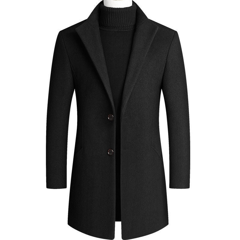 Men's Modern Wool Blend Short Coat with Slim Silhouette, Notched Lapel and Two Button Closure Chichicherry