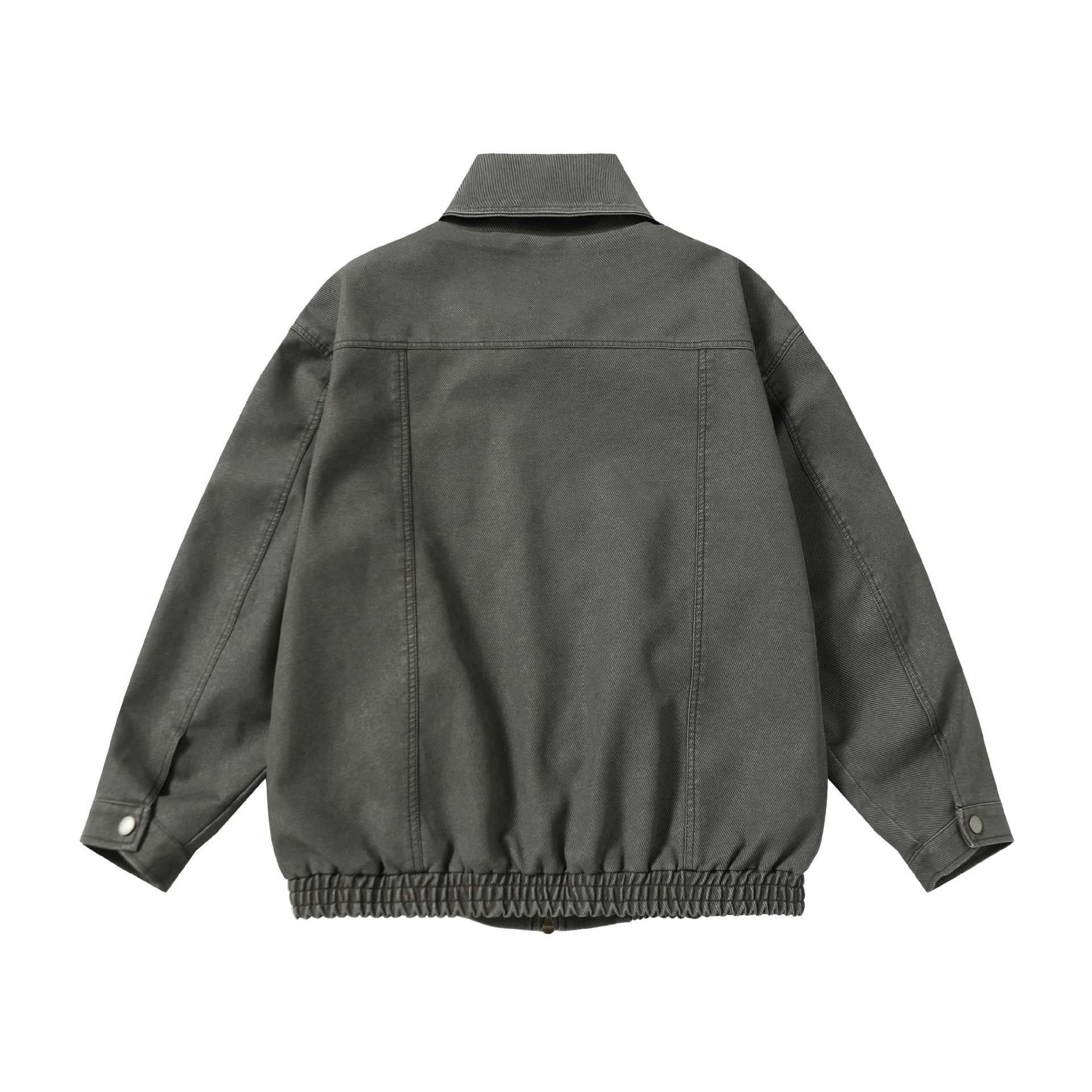 Unisex Boxy-Canvas-Zip Blouson with Shirt Collar and Elastic Hem Chichicherry