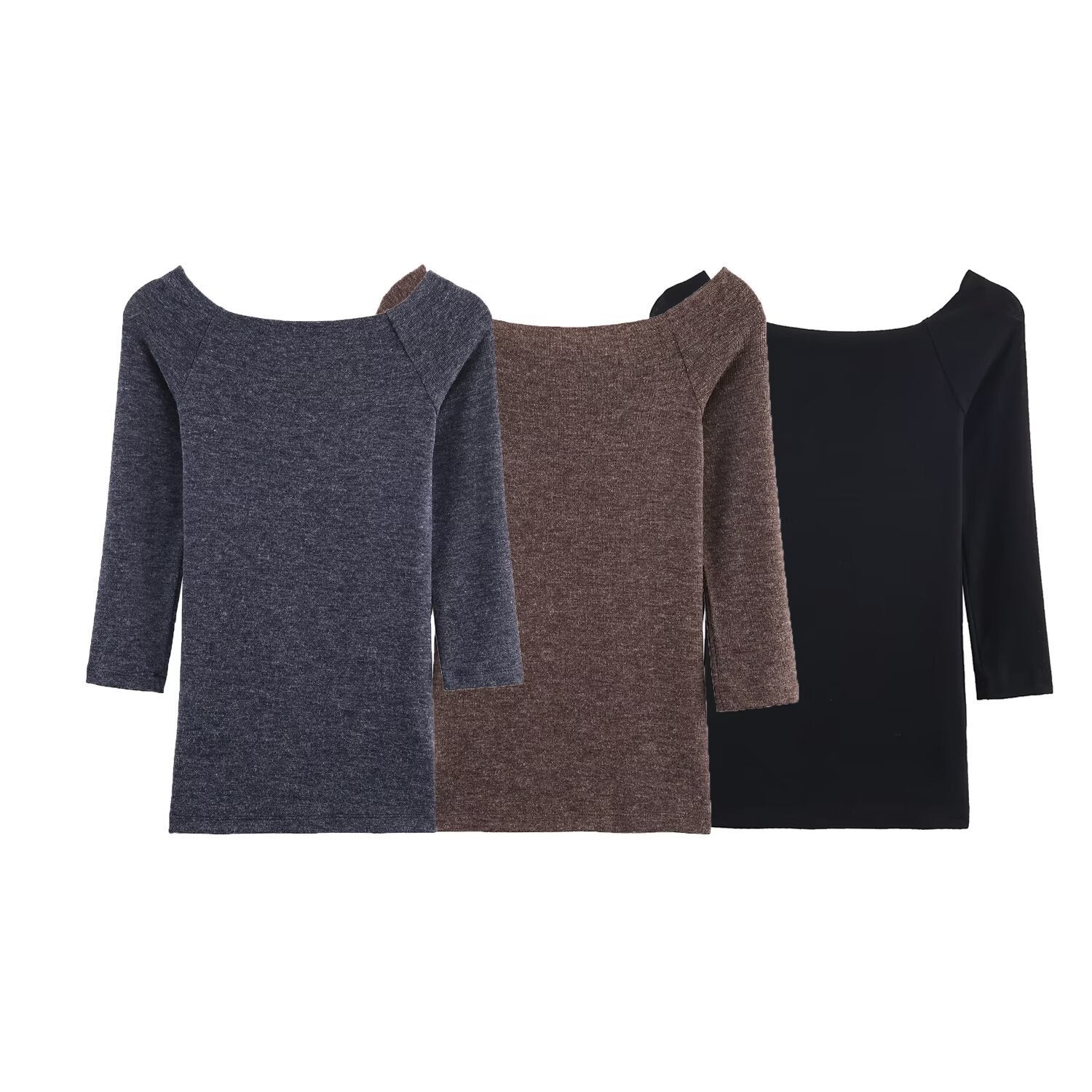 Women's Fitted Fine Knit Tunic with Wide Boat Neck and 3/4 Sleeves Chichicherry