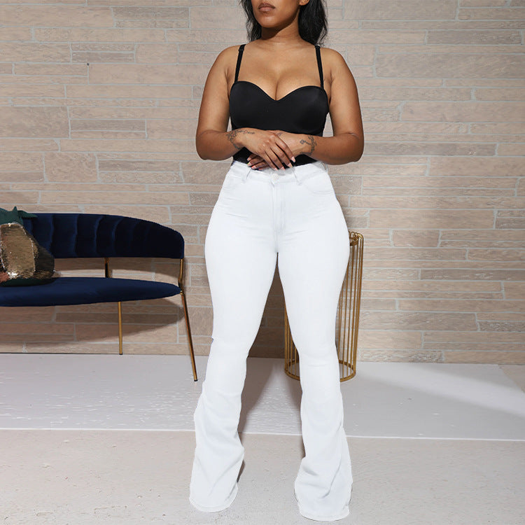 Women's High-Waist Stretch Jeans with slight flare and figure-hugging fit Chichicherry