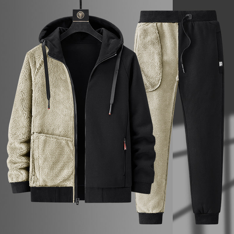 Men's fleece-lined leisure jogging suit set with hoodie and tapered jogging pants Chichicherry