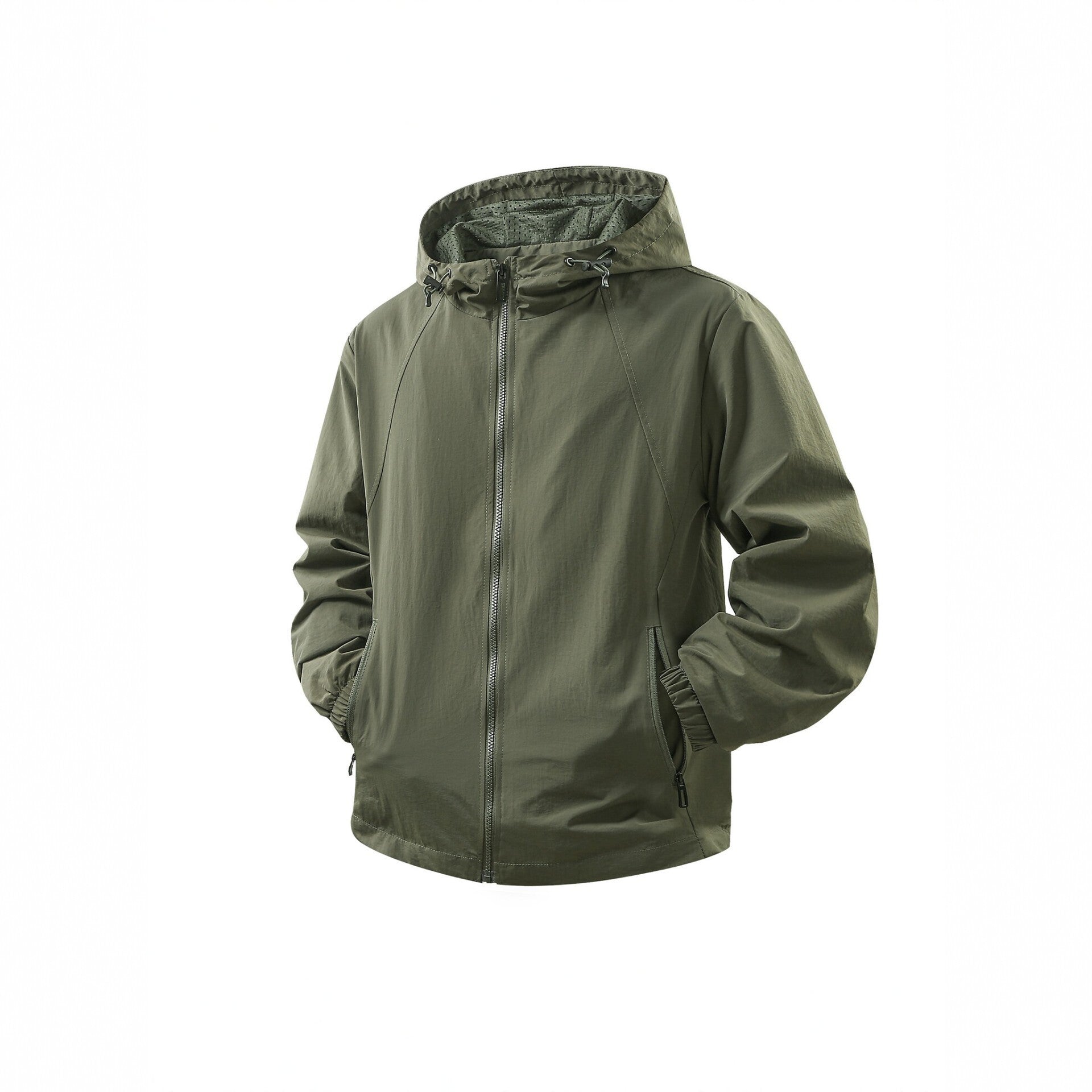 Men's Lightweight Breathable Hooded Windbreaker with Mesh Lining and Zipper Pockets Chichicherry