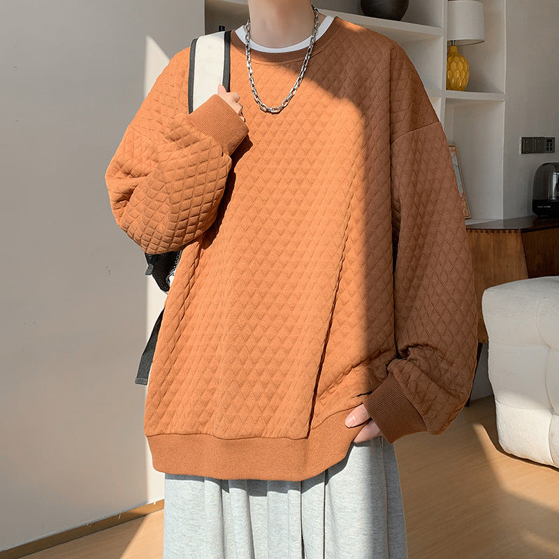 Men's Oversize Quilt Sweatshirt with Diamond Pattern and Ribbed Cuffs Chichicherry