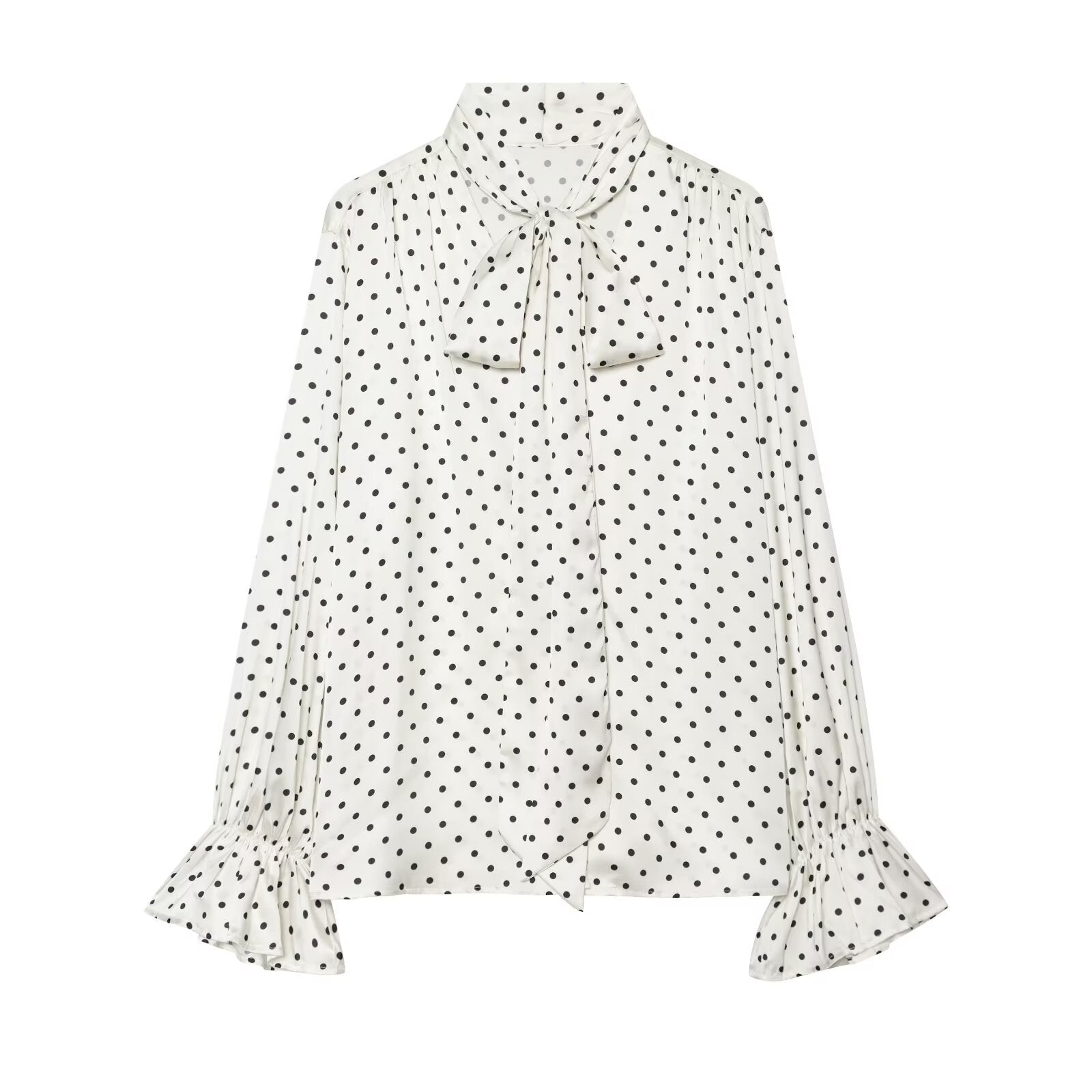 Women's blouse with bow collar, polka dot pattern and flounce sleeves Chichicherry