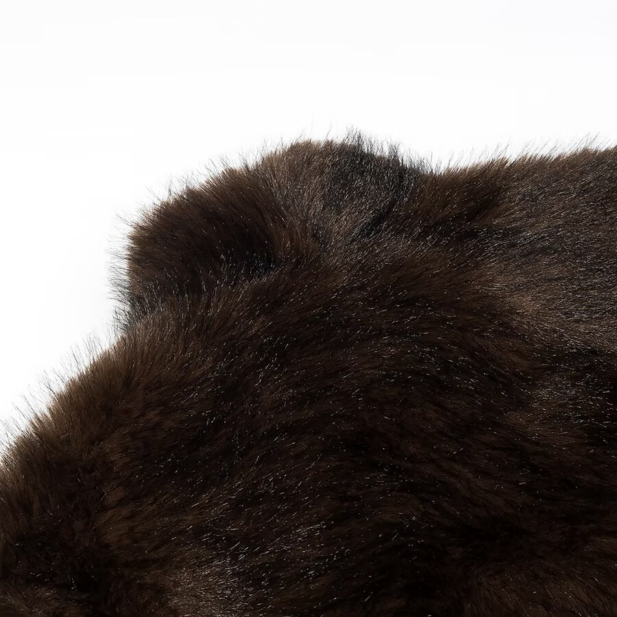 Women's Short Cut Faux Fur Coat with Shawl Collar and Straight Cut Chichicherry
