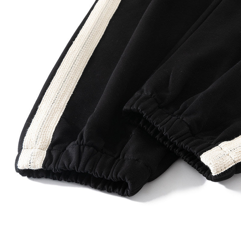 Men's Relaxed Jogging Pants with Side Seam Contrast Stripes, Elastic Waistband & Drawstring Chichicherry