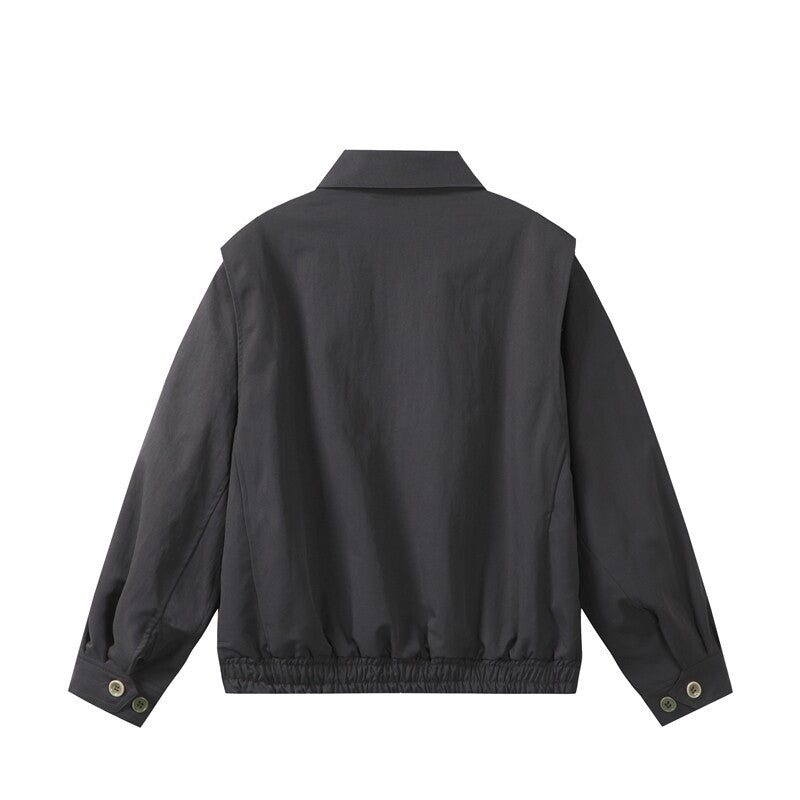 Unisex Lightweight Oversized Transitional Bomber Jacket with Shirt Collar and Elastic Hem Chichicherry