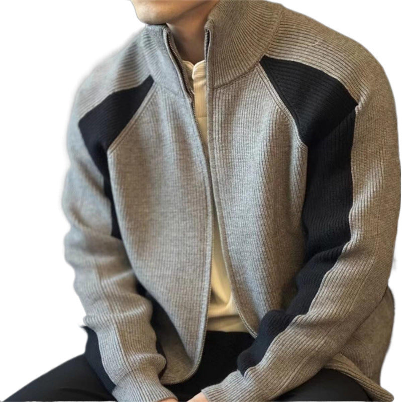 Herren Strick-Zipjacke mit Kontrastpanele, Stehkragen und markanter Rippenstruktur Chichicherry